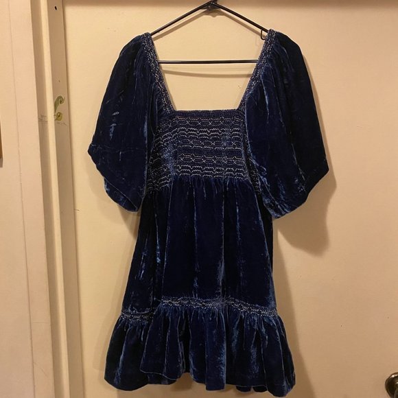 Free People blue velvet babydoll dress - Picture 2 of 4
